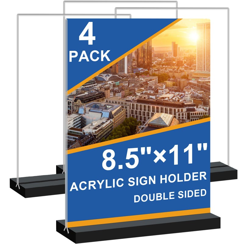 Seencool 8.5x11 Acrylic Sign Holder Vertical Double-sided Tabletop Sign Holder with Black Base, Plastic Picture Frame Paper Holder, Clear Menu Display Stand for Office Restaurant Store Home 4 pack - Image 1